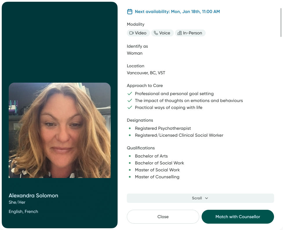 Example client practitioner card.